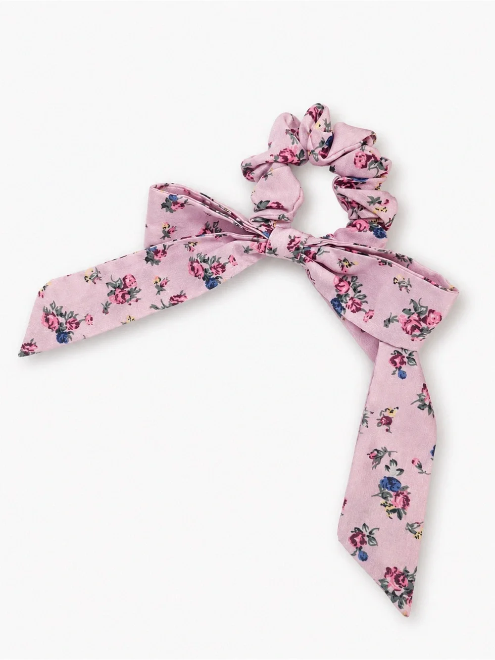 Pink Floral Bow Scrunchie Hair Tie
